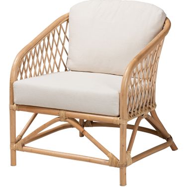Patsy Fabric and Rattan Armchair In White and Natural Brown