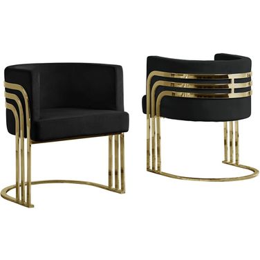 Paty Accent Barrel Leisure Chair In Black Velvet and Gold Chrome Legs