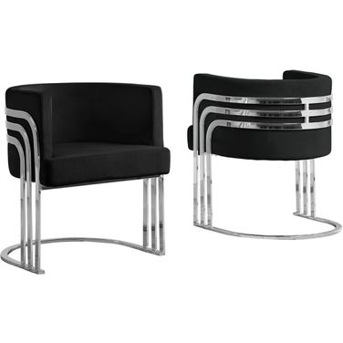 Paty Accent Barrel Leisure Chair In Black Velvet and Silver Chrome Legs