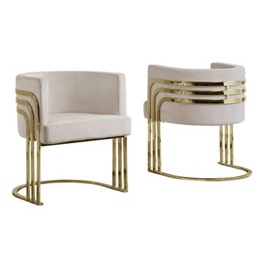 Paty Accent Barrel Leisure Chair In Cream Velvet and Gold Chrome Legs