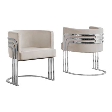 Paty Accent Barrel Leisure Chair In Cream Velvet and Silver Chrome Legs