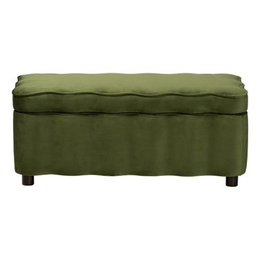 Paulina Velvet Lift Top Accent Bench with Interior Storage and Scalloped Outline In Black and Moss Green