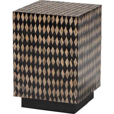 Paulo Square Decorative End Table with Bamboo Diamond Pattern In Black and Brown