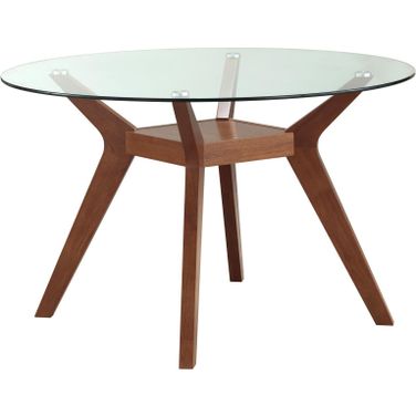 Paxton 48 Inch Round Glass Top Dining Table Clear and Nutmeg
