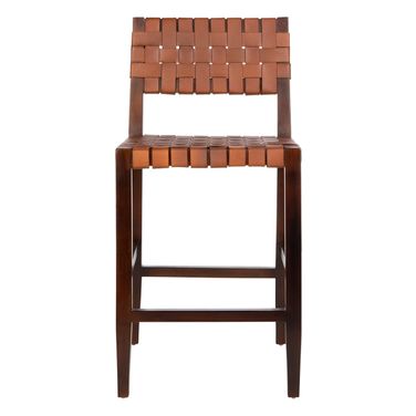 Paxton Cognac Woven Leather Counter Stool