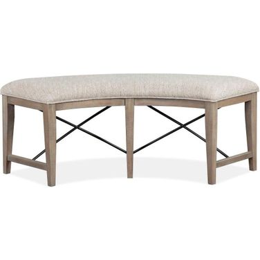 Paxton Place Dove Gray Wood Curved Bench With Upholstered Seat KD
