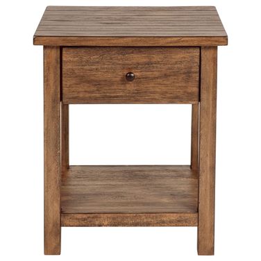 Payne 1-Drawer Wood End Table with Shelf In Distressed Brown