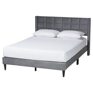Payne Queen Upholstered Platform Bed with Wood Frame In Grey and Black