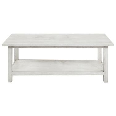 Payne Wood Coffee Table with Shelf In Distressed White