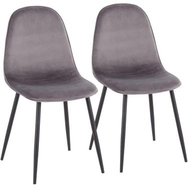 Pebble Contemporary Chair In Black Steel And Grey Velvet - Set Of 2