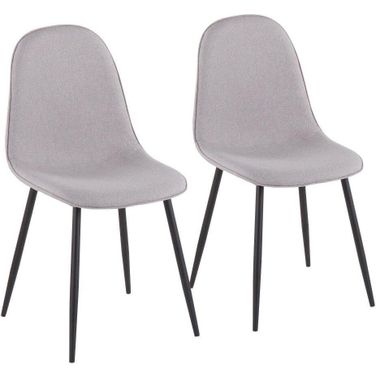 Pebble Contemporary Chair In Black Steel And Light Grey Fabric - Set Of 2