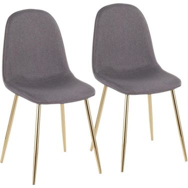 Pebble Contemporary Chair In Gold Steel And Charcoal Fabric - Set Of 2