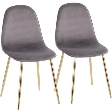 Pebble Contemporary Chair In Gold Steel And Grey Velvet - Set Of 2