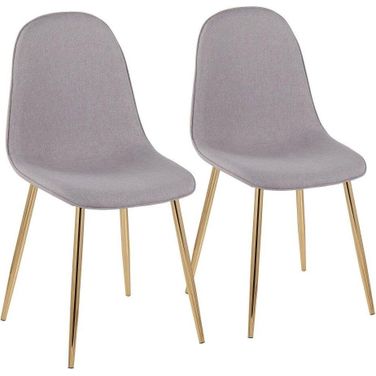 Pebble Contemporary Chair In Gold Steel And Light Grey Fabric - Set Of 2