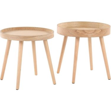 Pebble Side Table Set In Natural Wood