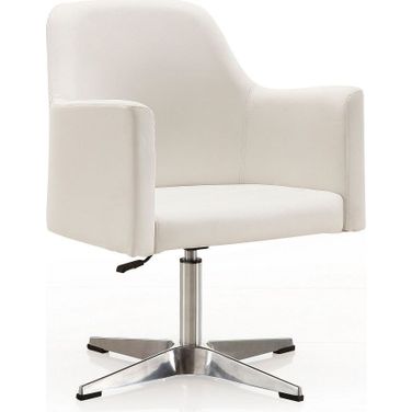 Pelo Adjustable Height Swivel Accent Chair in White and Polished Chrome