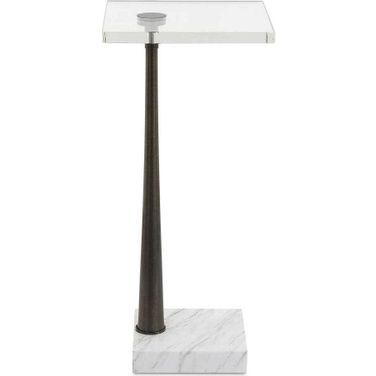 Pelton Marble Glass Drink Table In White and Bronze