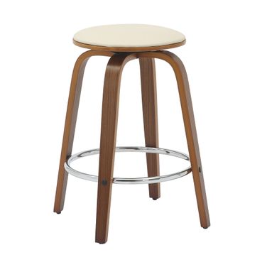 Pelya Modern Style Wooden Counter Stool In Walnut Color and Light Taupe