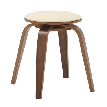 Pelya Wooden Dining Stool In Walnut Color and Light Cream