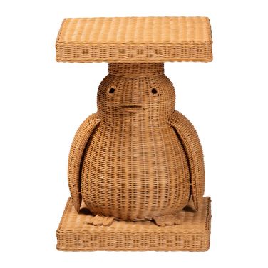 Pembroke Penguin Handwoven Rattan Sculptural End Table with Platform Base In Light Honey