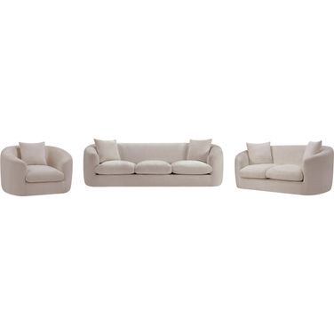 Penelope Chenille Fabric Living Room Set In Beige