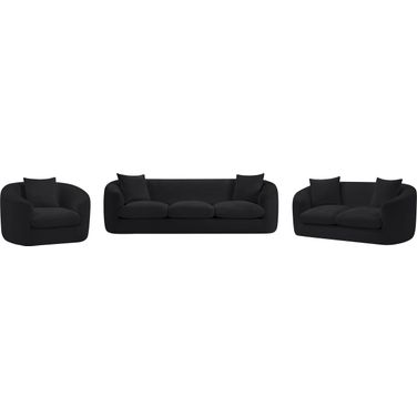 Penelope Chenille Fabric Living Room Set In Black