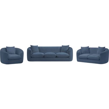 Penelope Chenille Fabric Living Room Set In Light Blue