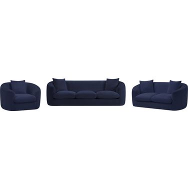 Penelope Chenille Fabric Living Room Set In Navy
