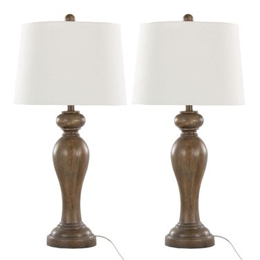 Peppa 31 Inch Polyresin Table Lamp Set of 2 In Opal Grey and Off White