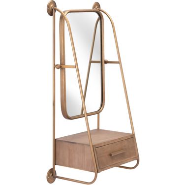 Peralta Mirror Shelf In Brass and Brown
