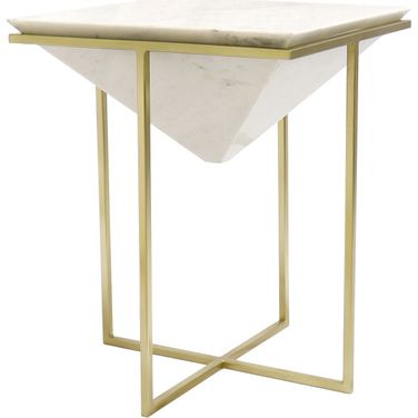 Perama Marble and Stainless Steel Side Table In White and Gold