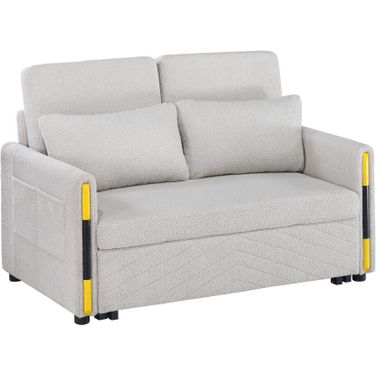Percy 55.5 Inch Teddy Velvet Sleeper Loveseat with Dual Pull Sleeper Design In Beige