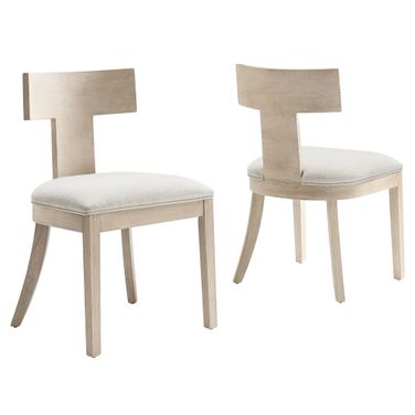 Peregrine Wood and Fabric Upholstered Dining Chairs Set of 2 In Natural and Heathered Weave Ivory