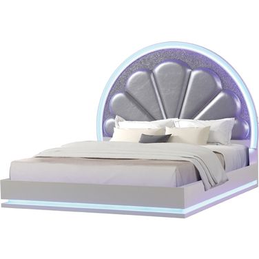 Perla Led King Size Bed Made With Wood In Milky White