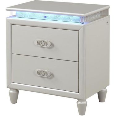 Perla Led Night Stand Made With Wood In Milky White