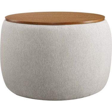 Perla Woven Heathered Fabric Upholstered Storage Ottoman In Ivory