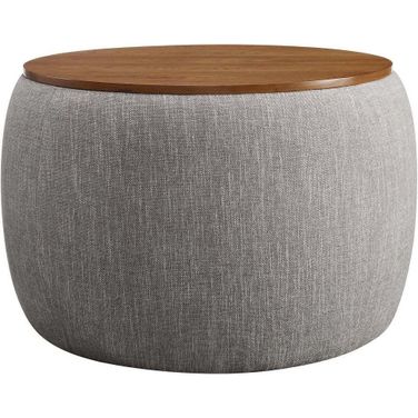 Perla Woven Heathered Fabric Upholstered Storage Ottoman In Wheat