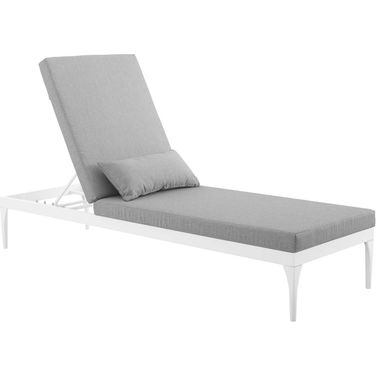Perspective White and Gray Cushion Outdoor Patio Chaise Lounge Chair