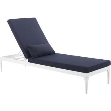Perspective White Navy Cushion Outdoor Patio Chaise Lounge Chair