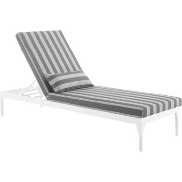 Perspective White Striped Gray Cushion Outdoor Patio Chaise Lounge Chair