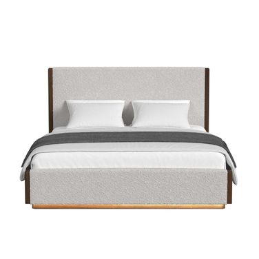 Perth King Upholstered Bed with Boucle Beige and LED In Beige and Brown