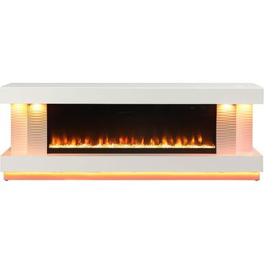 Peseux 71 Inch TV Stand with Electric Fireplace In White