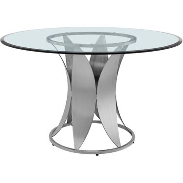 Petal Modern Glass and Stainless Steel Round Pedestal Dining Table