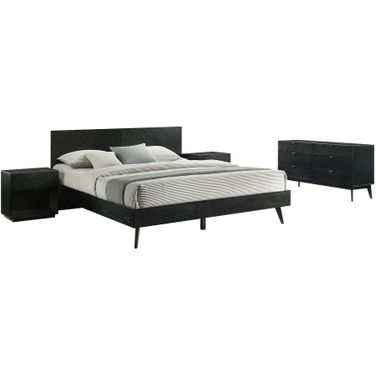 Petra 4 Piece Wood King Bedroom Set In Black