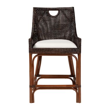 Petra Handwoven Wicker Natural Rattan Counter Stool with Wingback Profile In Espresso and Light Brown