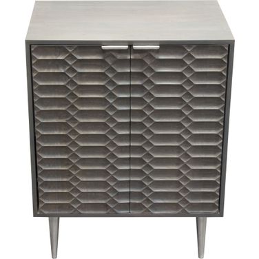 Petra Solid Mango Wood 2-Door High Cabinet in Smoke Grey Finish with Nickel Legs