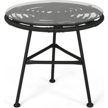Petrichor Outdoor Side Table with Tempered Glass and Steel Frame In Grey
