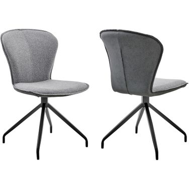 Petrie Dining Room Accent Chair Set of 2 In Gray Fabric and Faux Leather with Black Finish