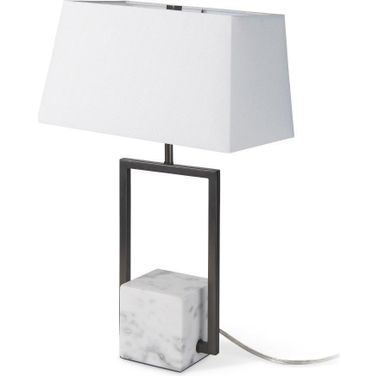 Peyton Black Metal With Marble Cube And White Shade Table Lamp