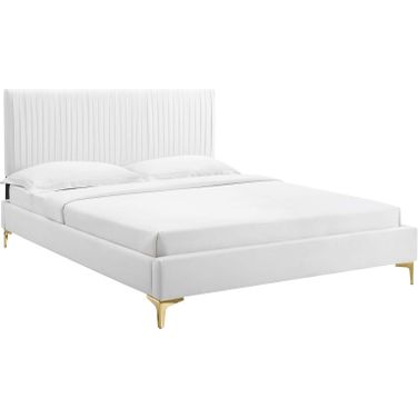 Peyton Performance Velvet Queen Platform Bed MOD-6595-WHI